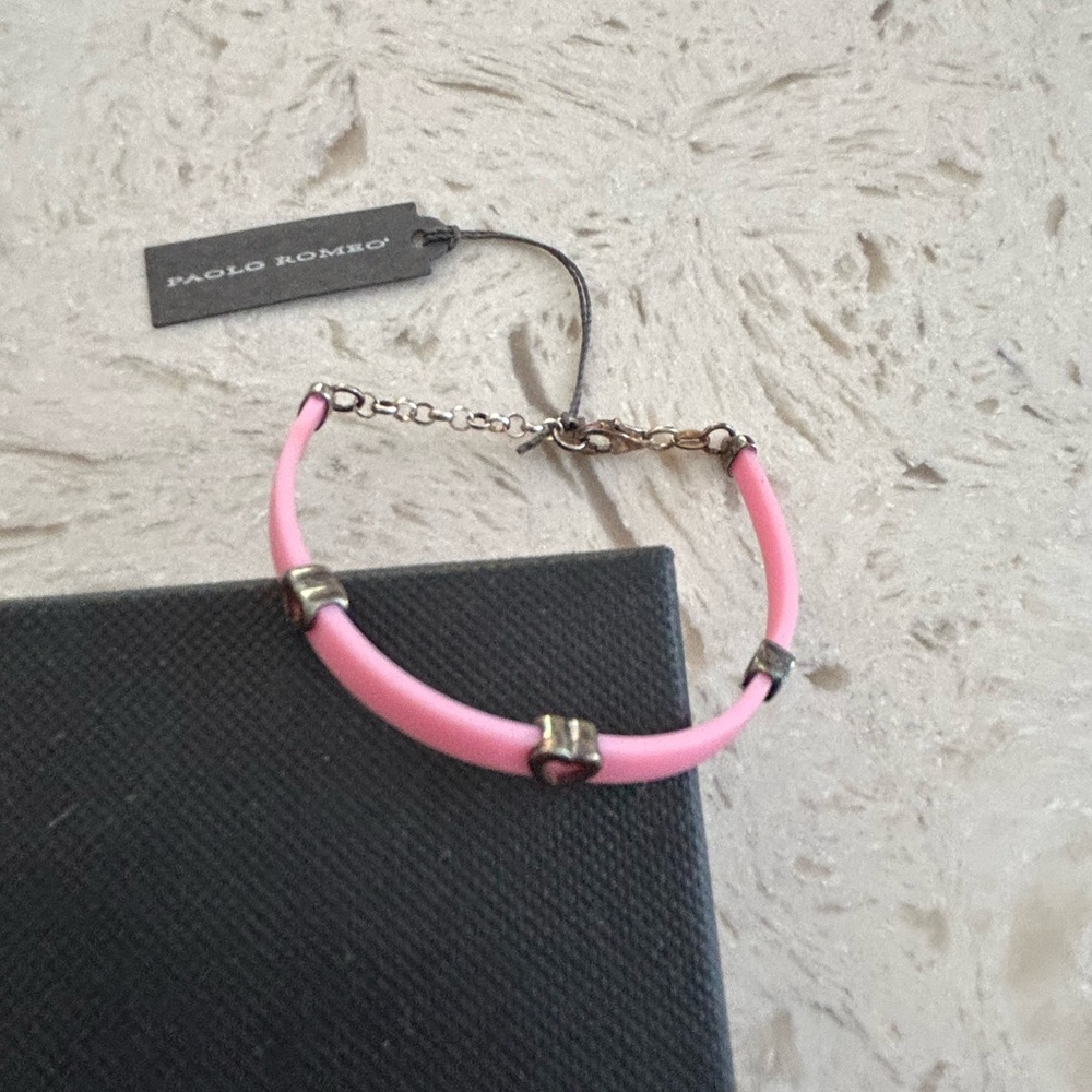 NWT Paolo Romeo pink bracelet with 925 Sterling heart accents.  Made in Italy.